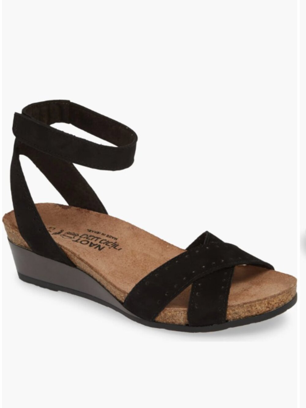 NAOT Wand Low Wedge Criss-Cross Sandal with Ankle Strap, Black, Women's  EU 39
